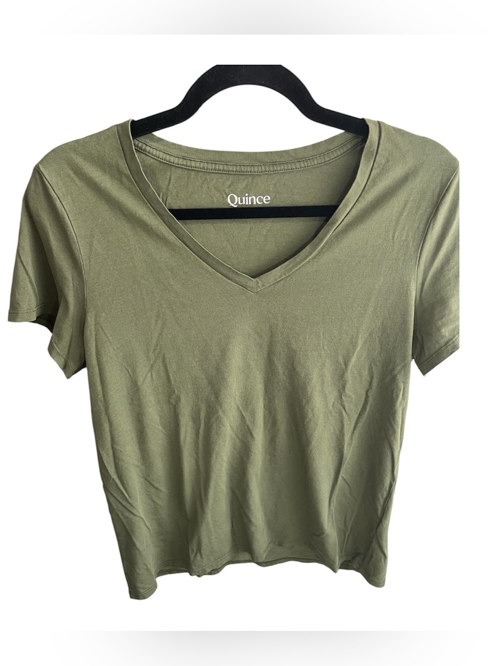 Quince Cotton Model V Neck T-Shirt Olive Size Large
